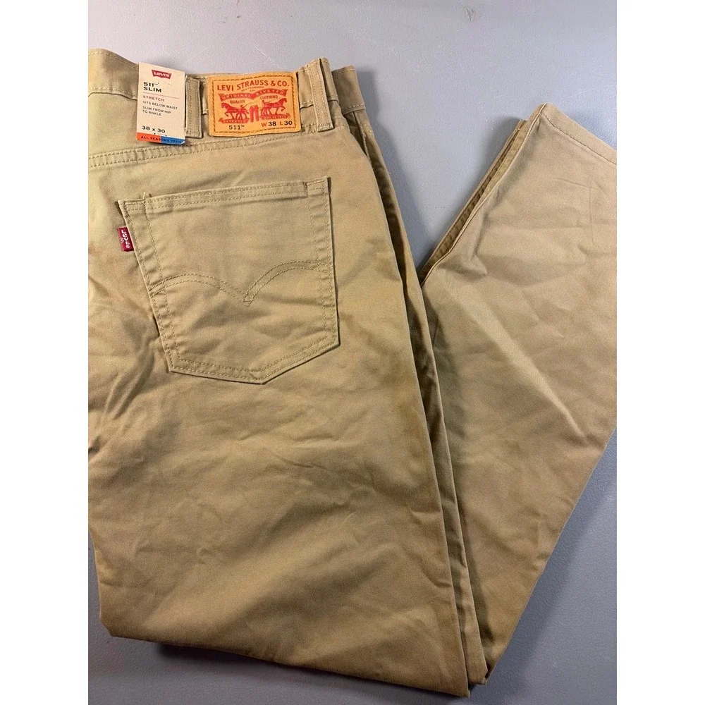 Levis 511 Slim Fit Pants Mens 38x30 Khaki Tan Stretch All Seasons Tech Chino NWT